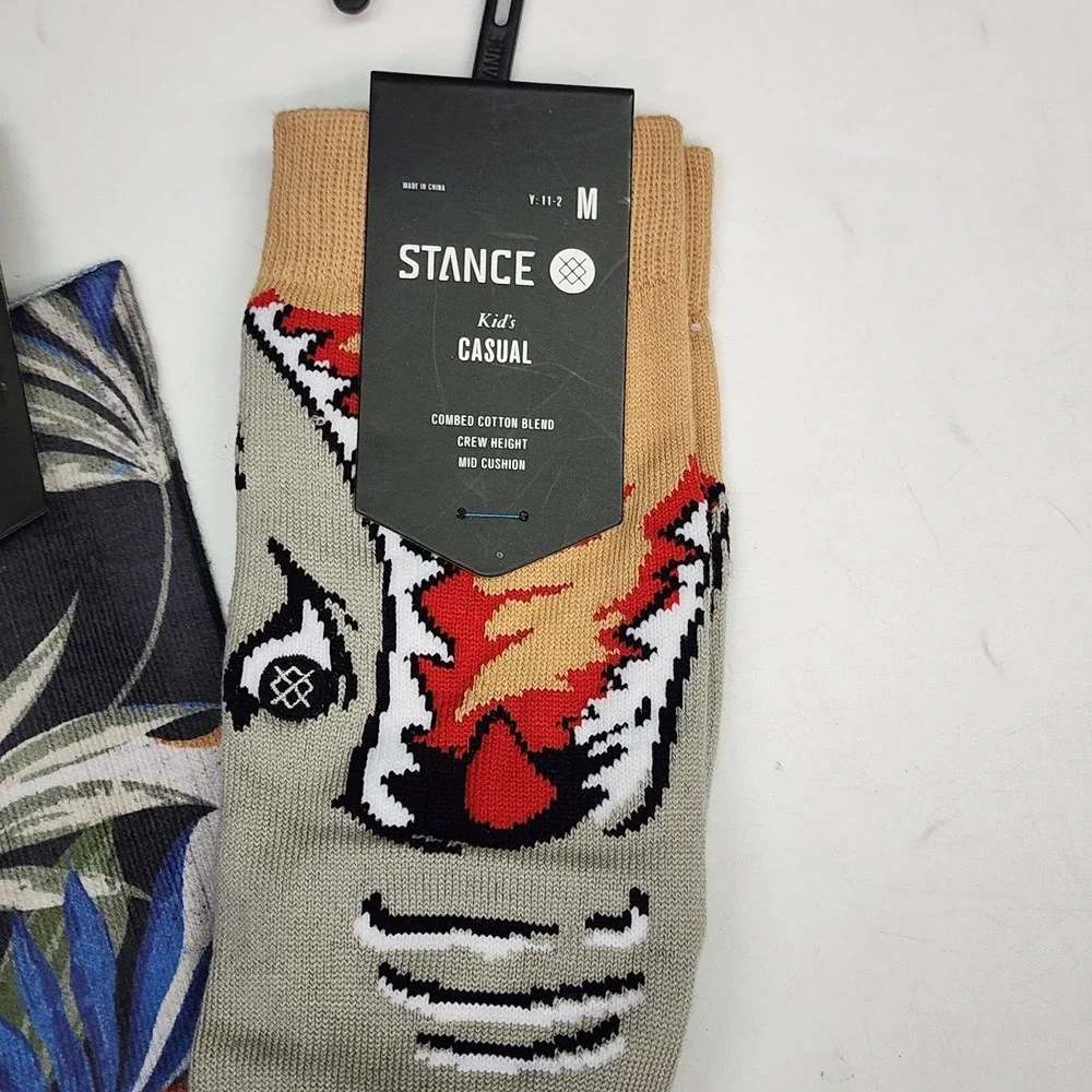 Stance Kids Casual‎ Crew Socks Tiger Floral Print Mid Cushion Youth M Pack of 3
